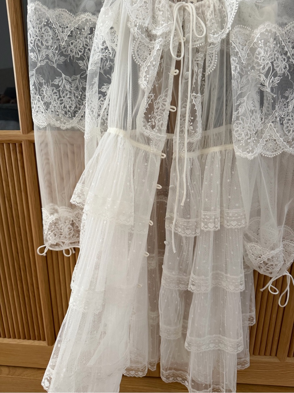 FLL Sheer Lace Tiered Babydoll Robe - White - Picture 3 of 5